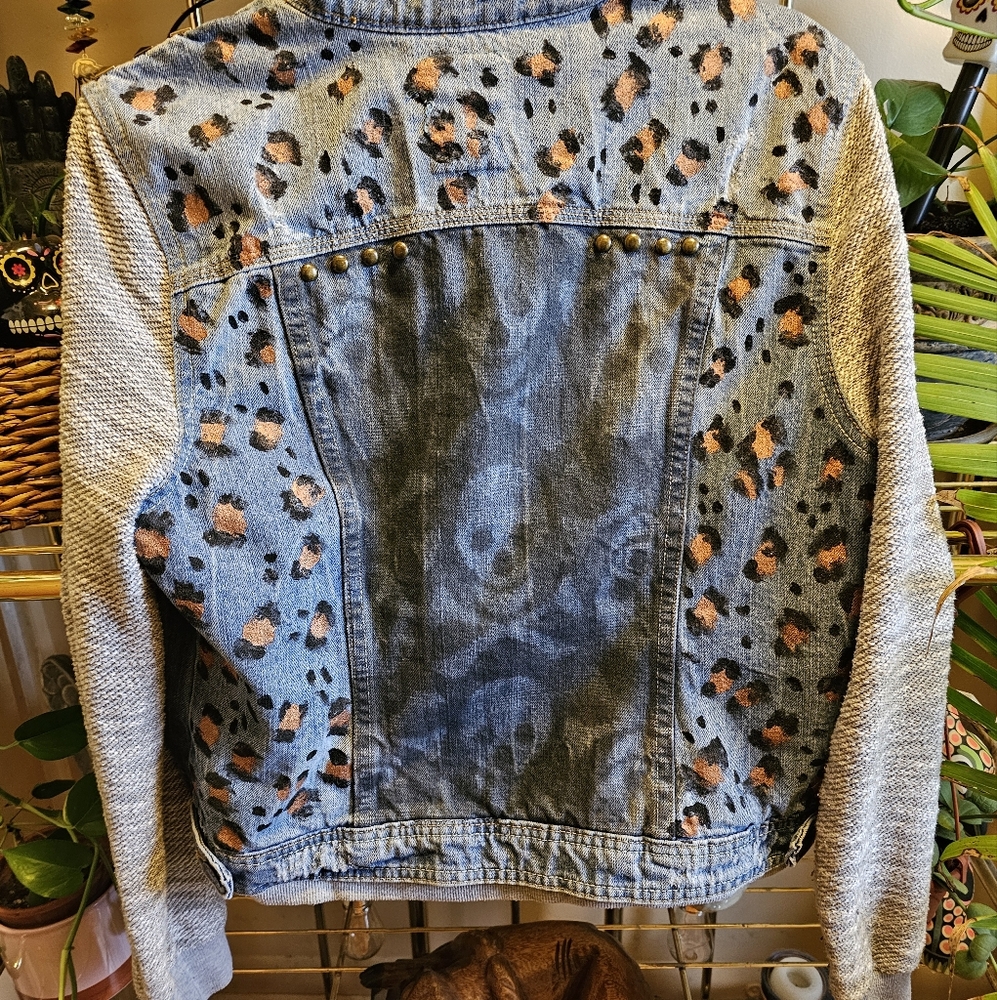Custom leopard skull denim jacket